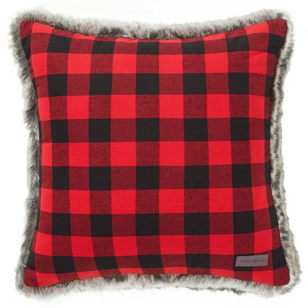 Eddie Bauer Cabin Plaid Fur 20 In Red Standard Throw Pillow