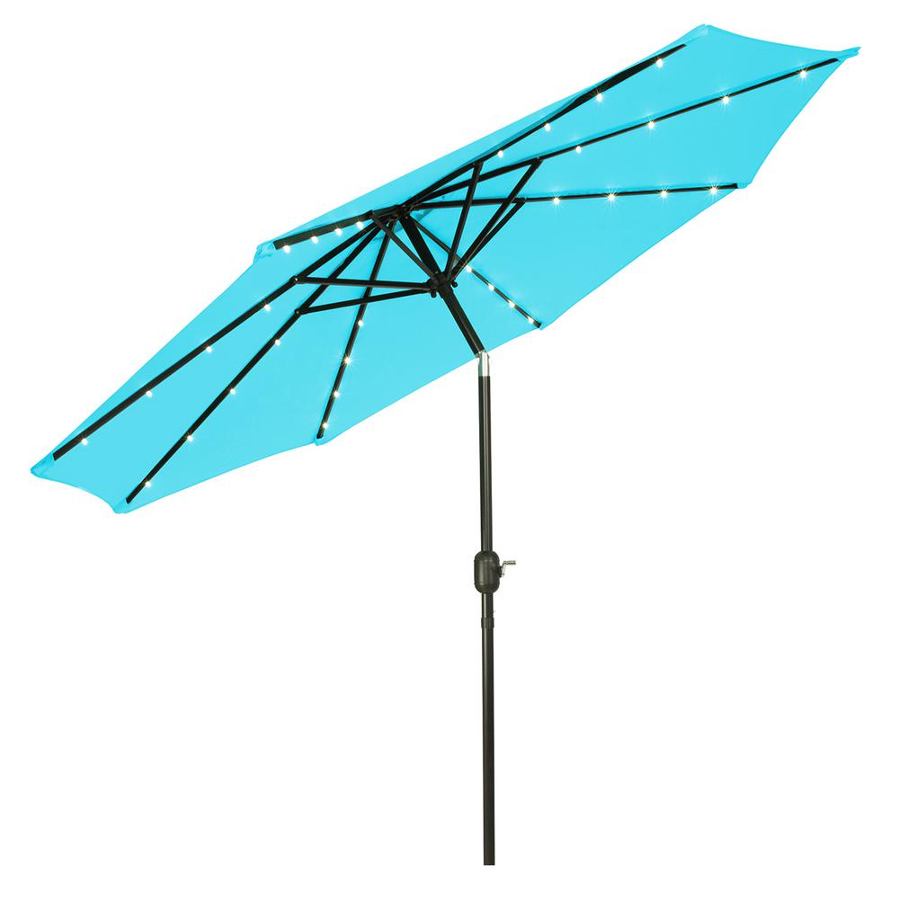Solar Led Lighting Included Patio Umbrellas Furniture 9 Ft Deluxe Solar Powered Led Lighted Patio Umbrella In Teal