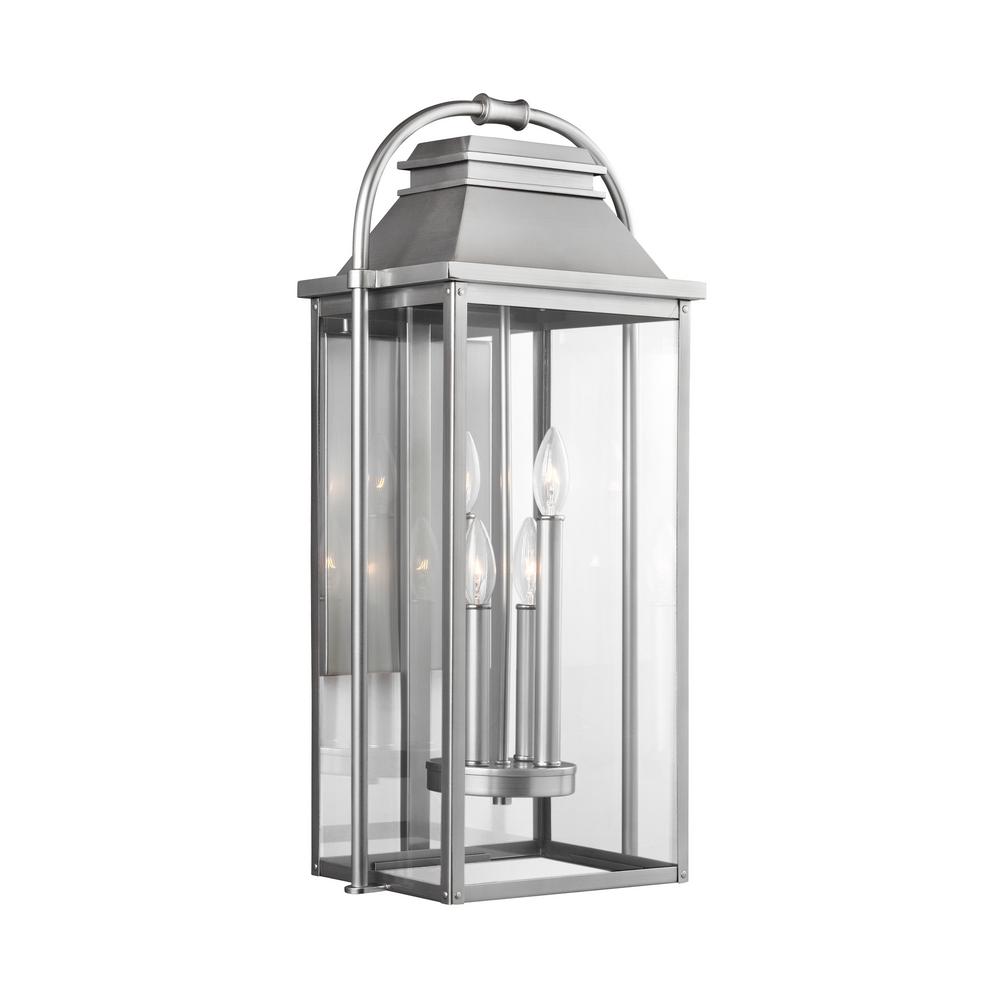 Feiss Outdoor Wall Lighting The Home Depot Wellsworth 4 Light Painted Brushed Steel Outdoor 27 In Wall Lantern