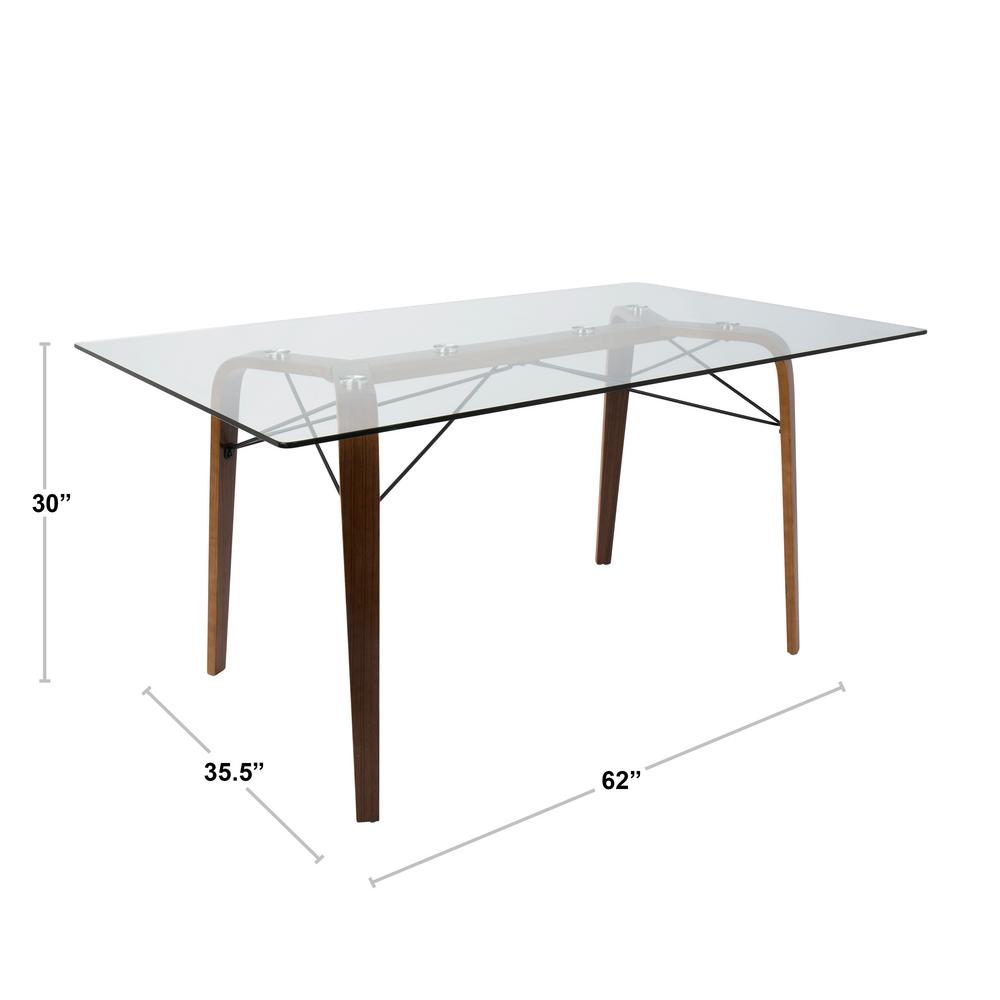 Lumisource Trilogy Mid Century Modern Walnut Rectangular Dining Table With Wood And Clear Glass Top Dt Trl6235 Wlcl The Home Depot