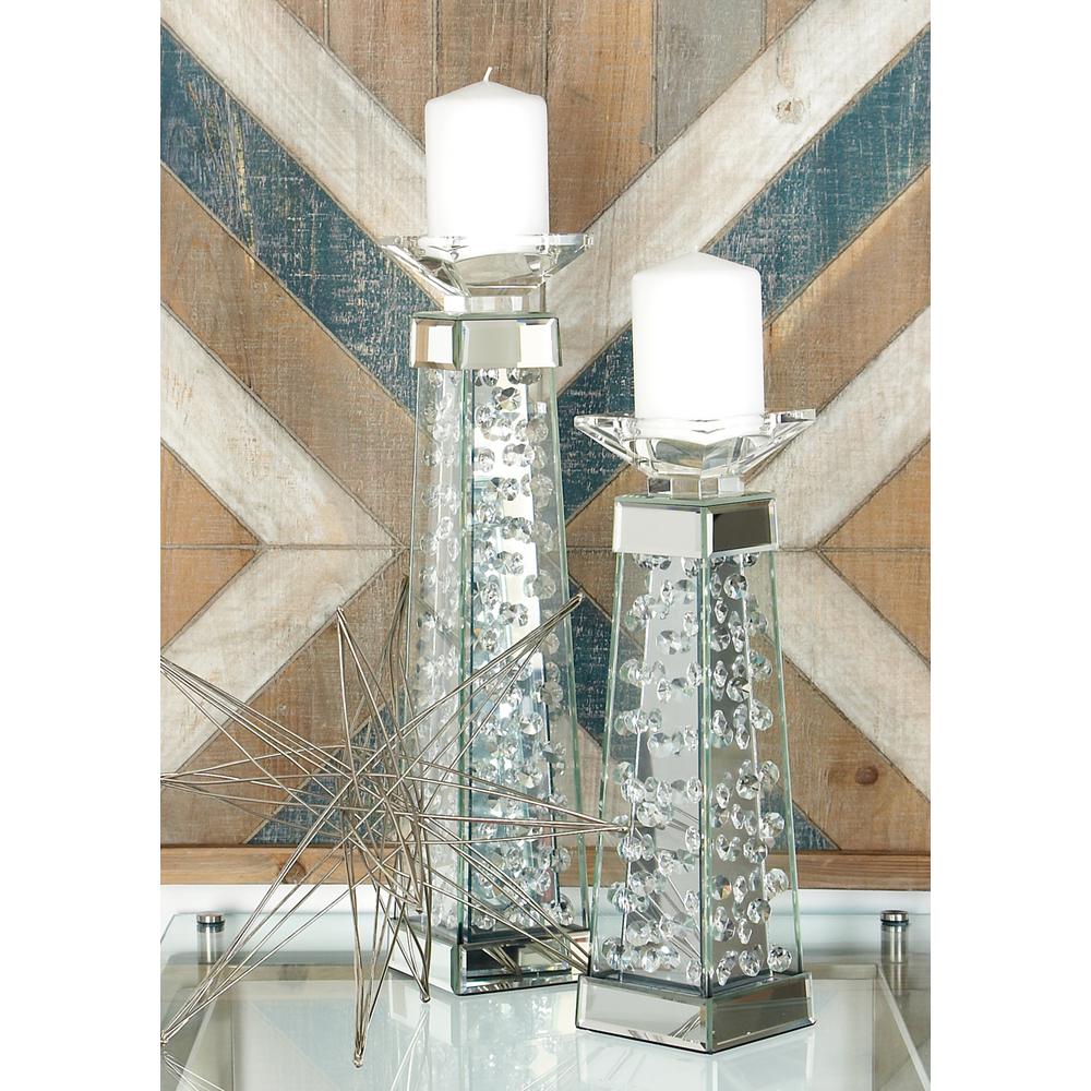 Litton Lane 18 in. Clear Glass and Mirror Pedestal Candle Holder87375