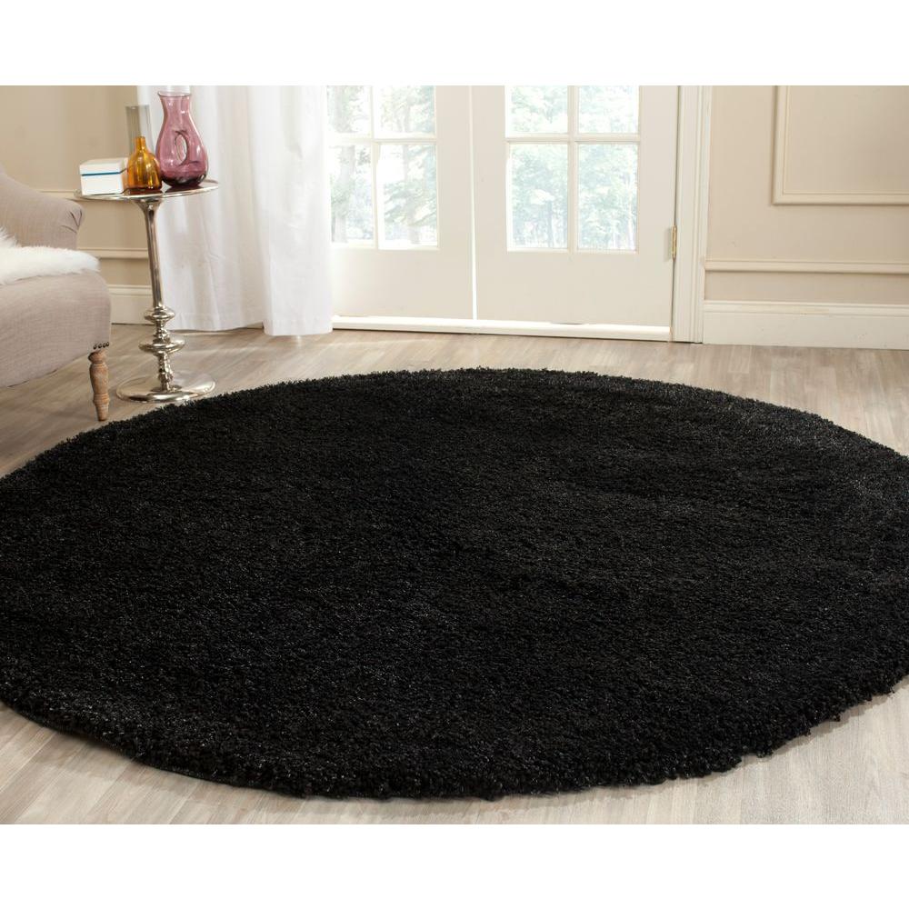 Safavieh California Shag Black 6 Ft 7 In X 6 Ft 7 In Round Area Rug   Black Safavieh Area Rugs Sg151 9090 7r 64 1000 