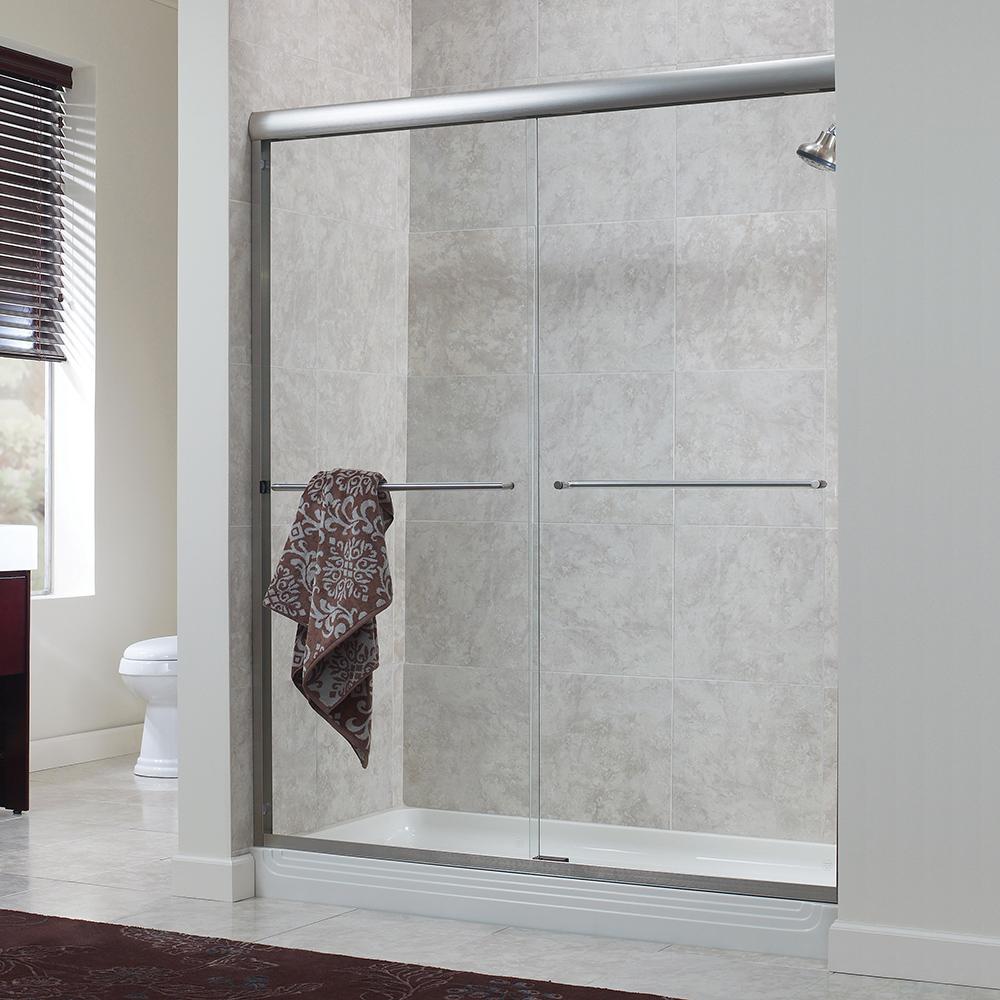 Foremost Cove 53 In To 57 In X 65 In Semi Framed Sliding Bypass Shower Door In Silver With 1 4 In Clear Glass