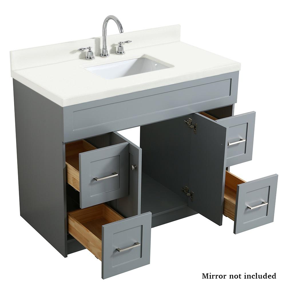 Ariel Hamlet 43 In Bath Vanity In Grey With Quartz Vanity Top In White With White Basin F043s Wq Vo Gry The Home Depot