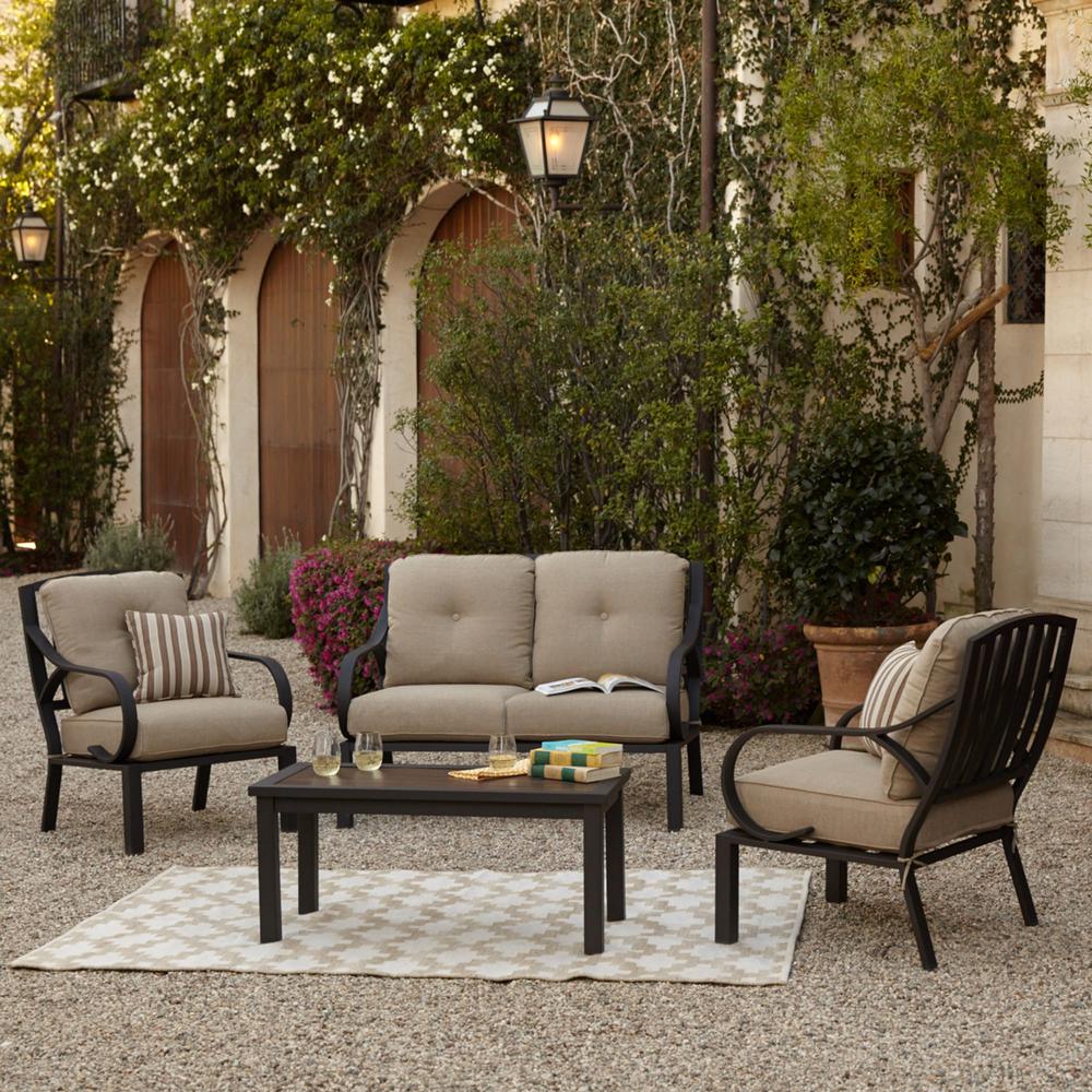 Royal Garden Patio Furniture Outdoors The Home Depot Norman 4 Piece Patio Conversation Set With Beige Cushions