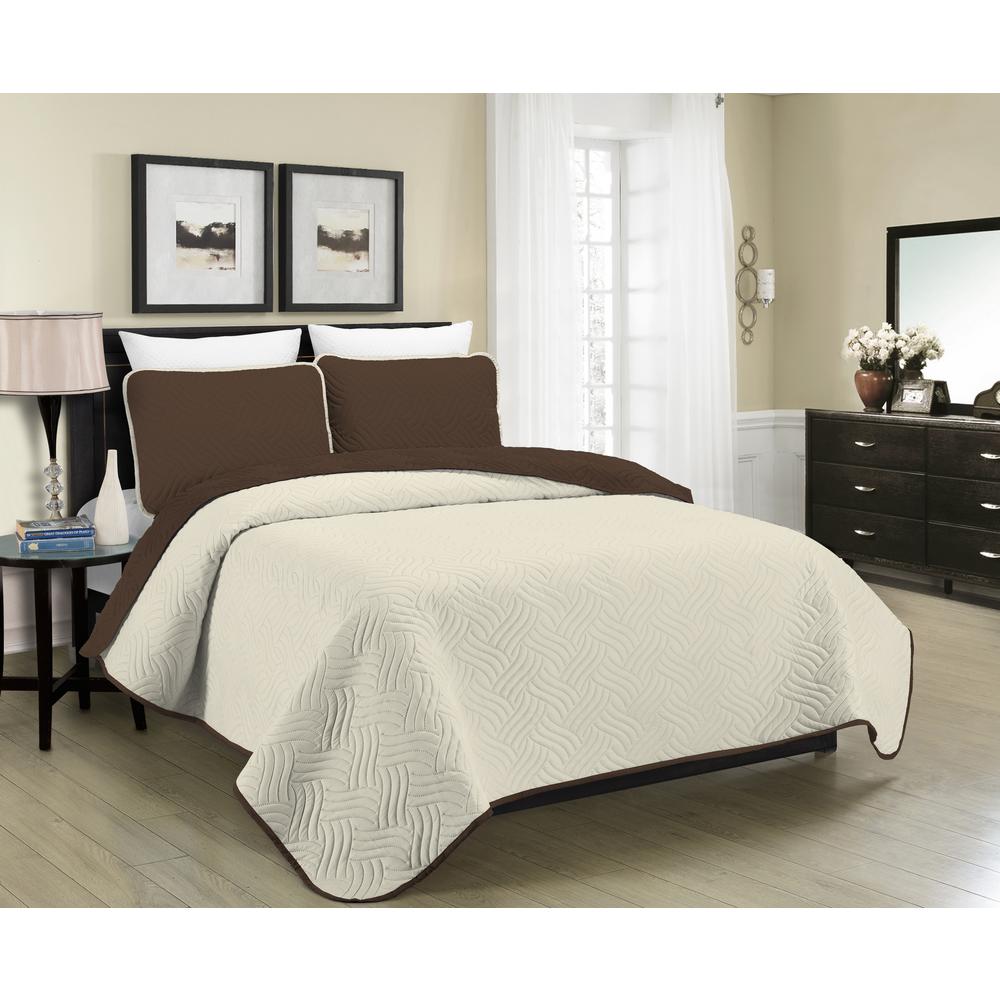 Morgan Home Allison Reversible 3 Piece Brown Cream King Quilt Set