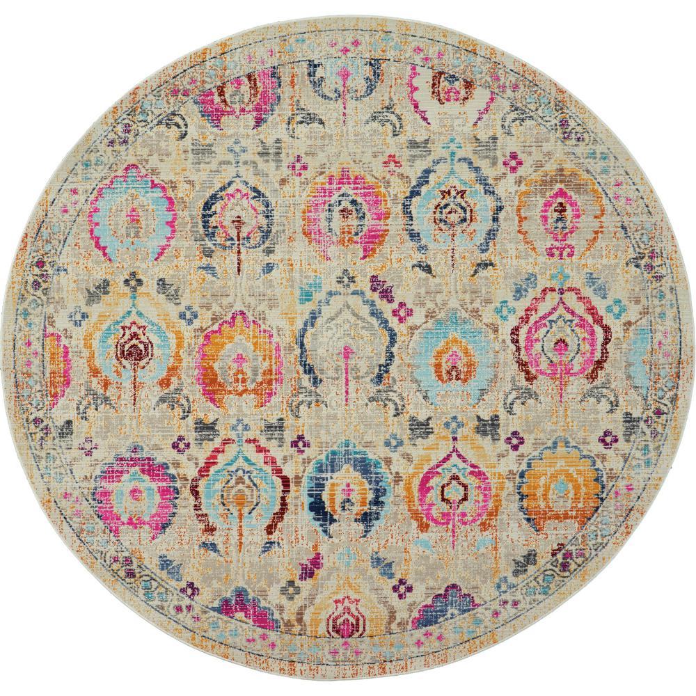 Nourison Vintage Kashan Persian Ivory/Multicolor 4 ft. x 4 ft. Round