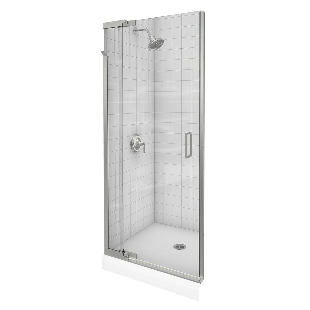 Kohler Purist 36 In X 72 In Heavy Semi Frameless Pivot Shower Door In Bright Silver With Handle K 702011 L Sh The Home Depot