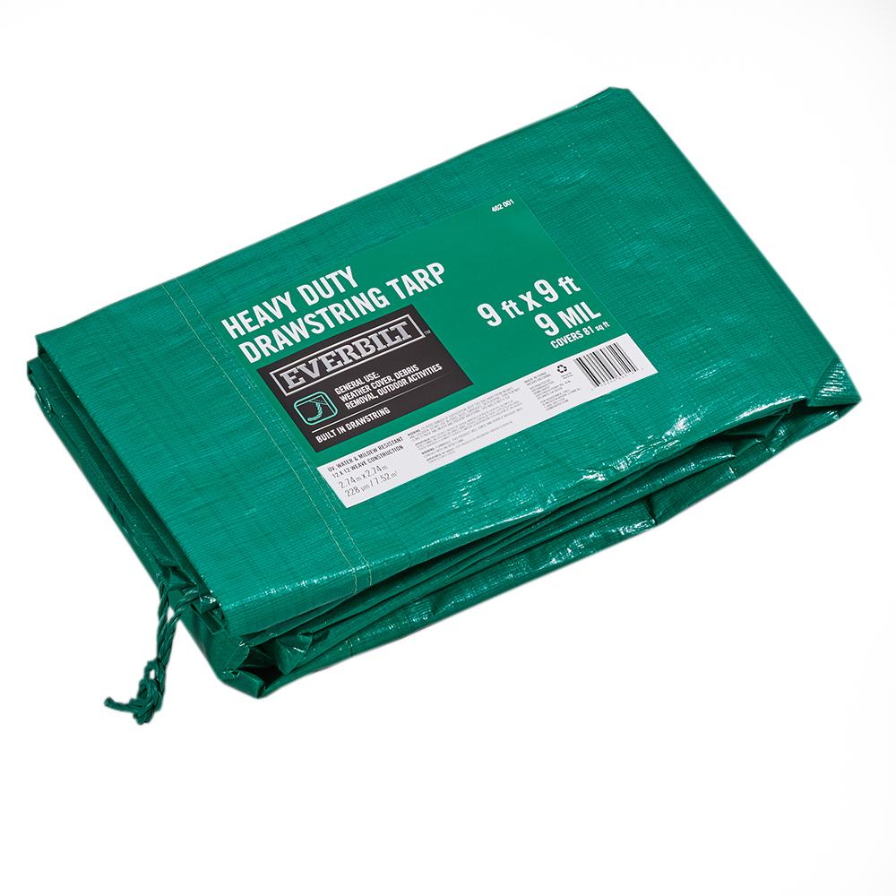 Everbilt 9 ft. x 9 ft. Green Heavy Duty Drawstring Tarp99DS The Home