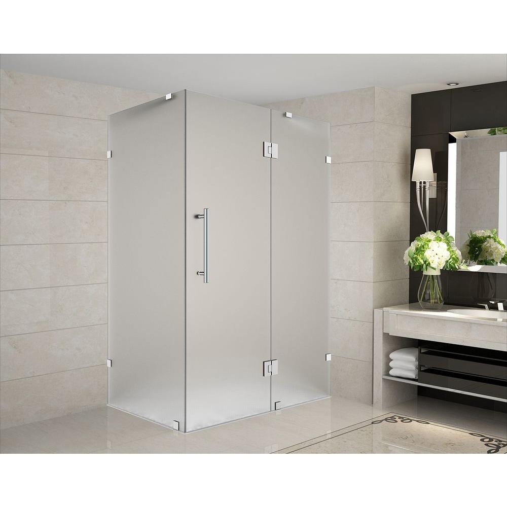 Aston Avalux 37 In X 36 In X 72 In Completely Frameless Hinged Shower Enclosure With Frosted Glass In Stainless Steel