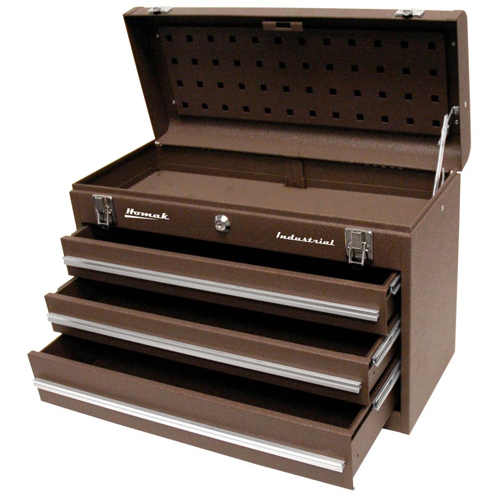 Homak Industrial 20 in. 3-Drawer Friction Toolbox in Brown Wrinkle ...