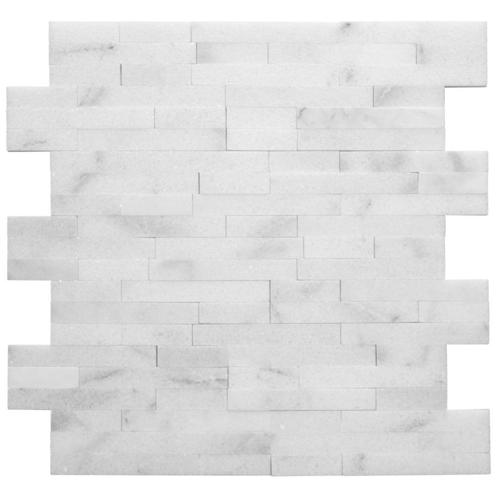 Venetian Brick White 12 in. x 12 in. x 10 mm Splitface Polished Stone Mosaic Tile