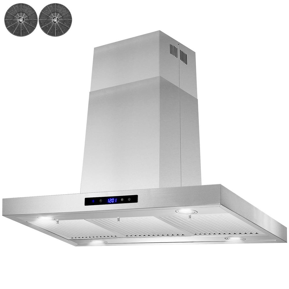 AKDY 36 in. Convertible Island Mount Range Hood in Stainless Steel with