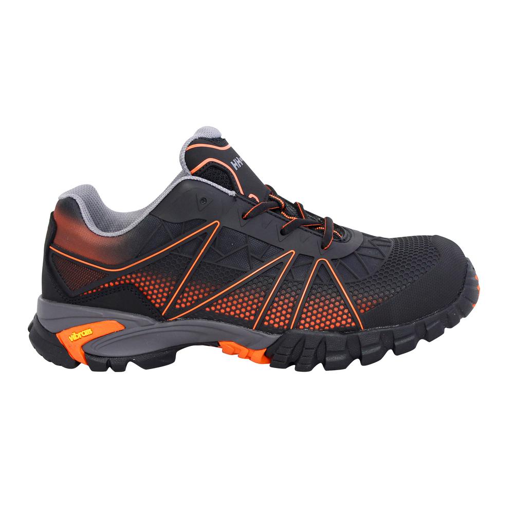 orange and black athletic shoes