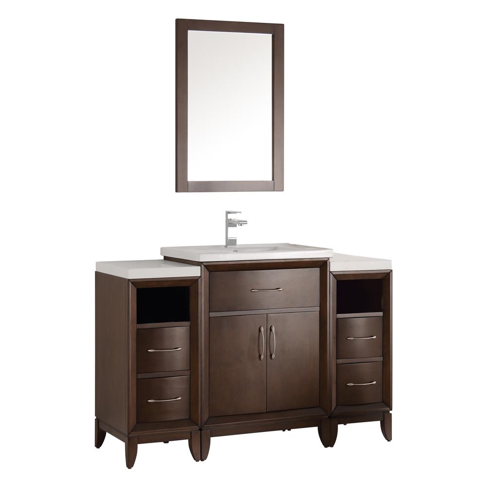 Fresca Cambridge 48 In Vanity Antique Coffee With Porcelain Top White Ceramic Basin And Mirror