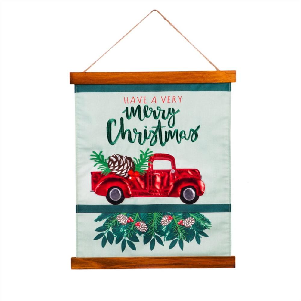 Evergreen 16 In X 20 In Red Truck Wood And Fabric Wall Hanging