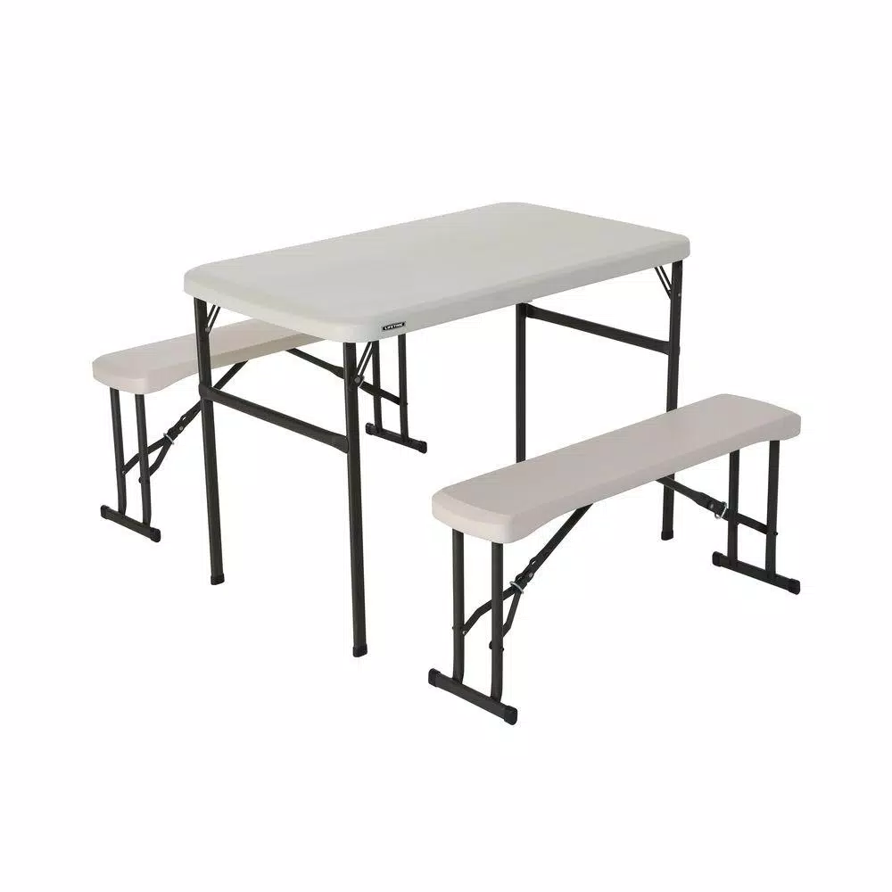 Photo 1 of 3-Piece Almond Fold-in-Half Folding Picnic Table Bench Set