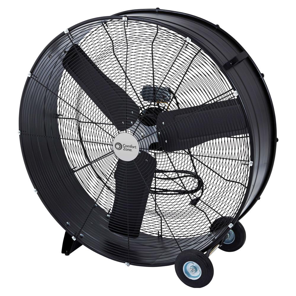 Comfort Zone 36 In High Velocity Industrial 2 Speed 2 Wheel Drum Fan With Aluminum Blades And Adjustable Tilt In Black Czmc36 The Home Depot