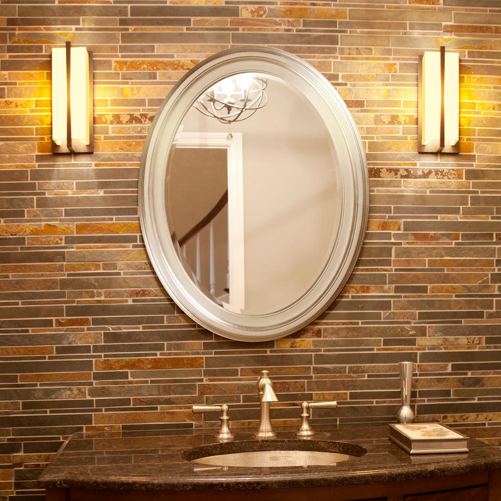 Oval Mirrors Wall Decor The Home Depot Brushed Nickel Round Framed Mirror