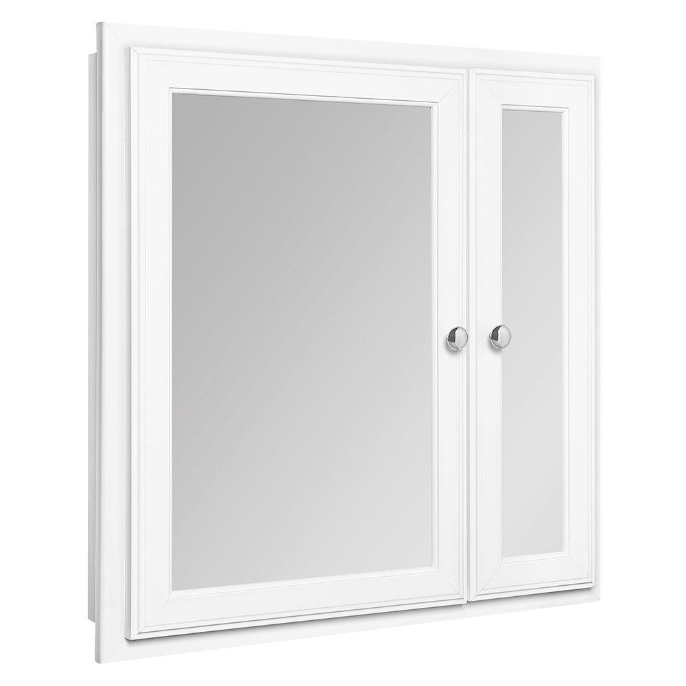 Glacier Bay 24 1 2 In W X 25 3 4 In H Framed Recessed Bi View Bathroom Medicine Cabinet In White B24 Wh R The Home Depot