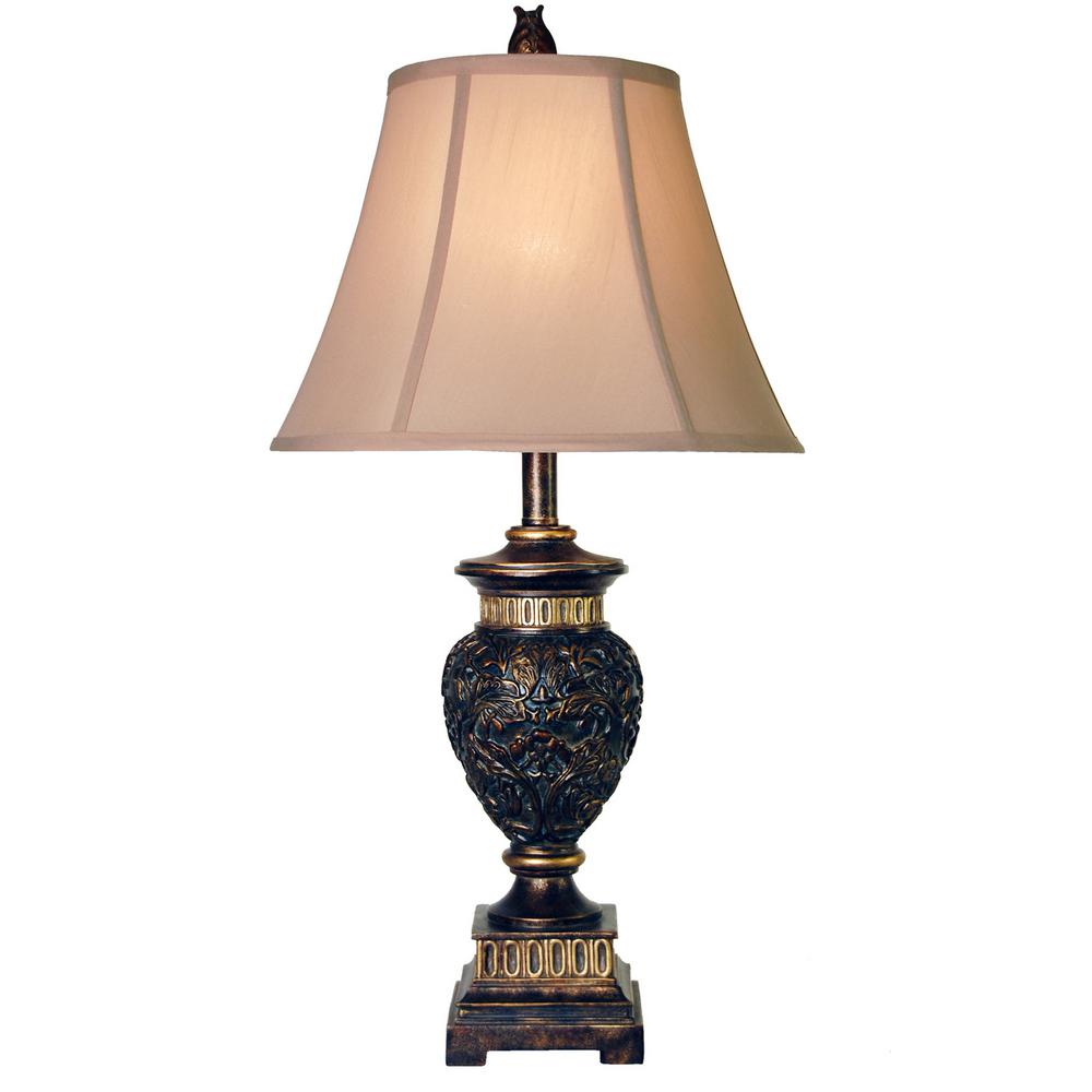 Stylecraft 28.5 In. Dark Blue And Gold Table Lamp With Taupe Fabric 