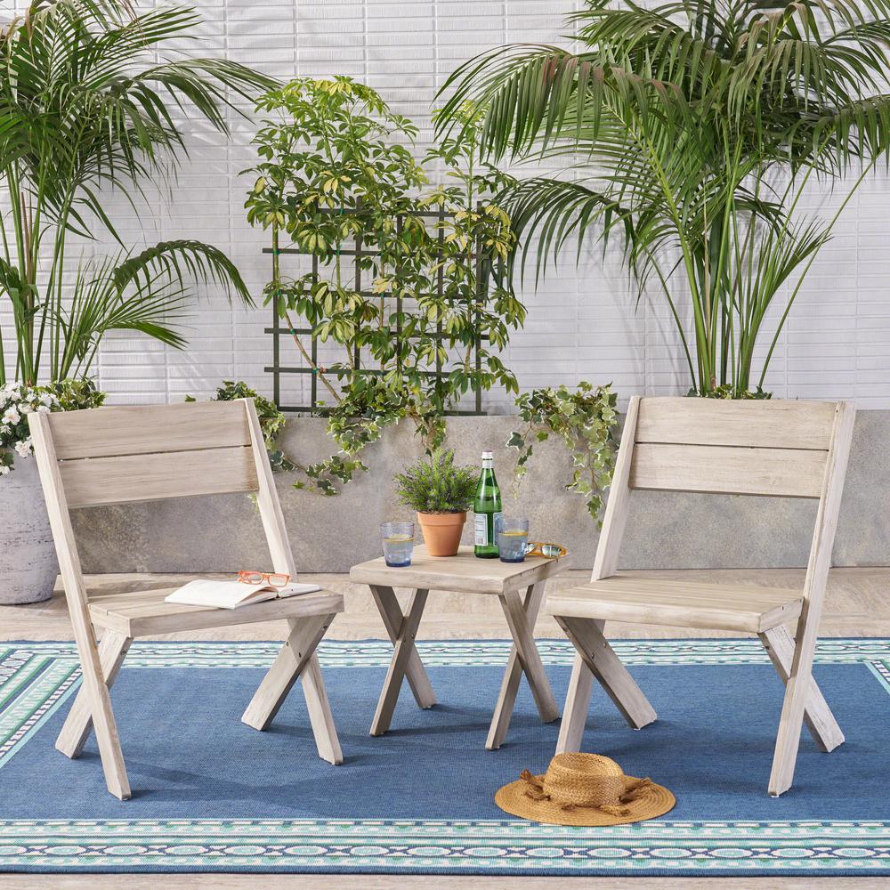 Noble House Eaglewood Light Gray 3Piece Wood Patio Conversation Set