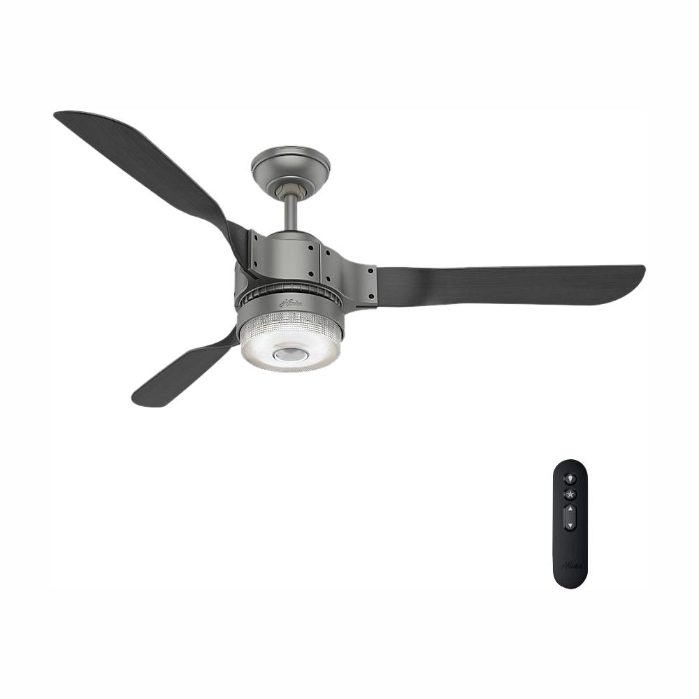 Hunter Apache Wifi Enabled Apple Homekit Google Home Alexa 54 In Indoor Matte Silver Ceiling Fan With Light Kit And Remote 59381 The Home Depot