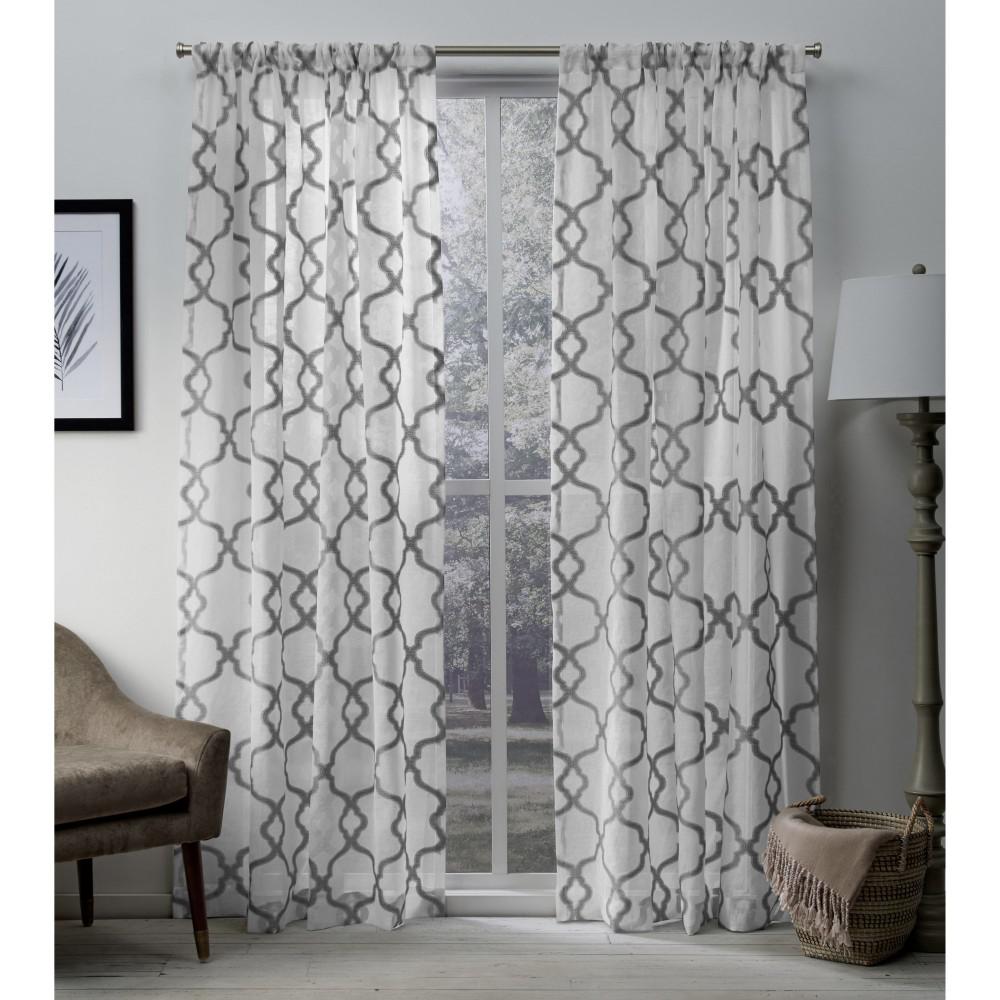 Muse Silver Geometric Jacquard Linen Sheer Rod Pocket Top Window