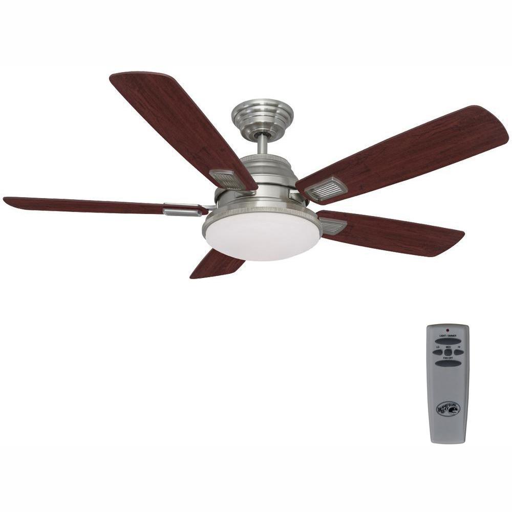 Hampton Bay Latham 52 In Led Indoor Brushed Nickel Ceiling Fan With Light Kit And Remote Control