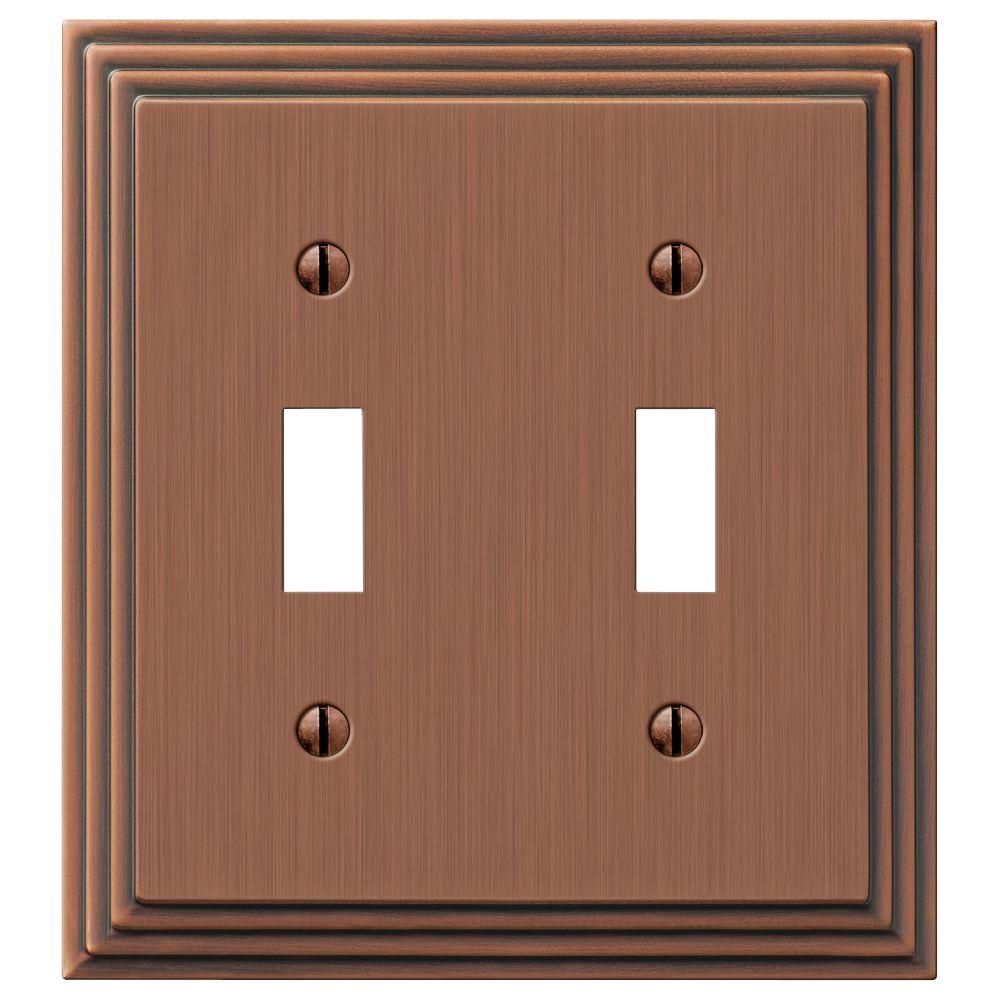 Hampton Bay Tiered 2 Toggle Wall Plate Antique Copper Cast Hampton Bay Tiered 2 Toggle Wall Plate Antique Copper Cast