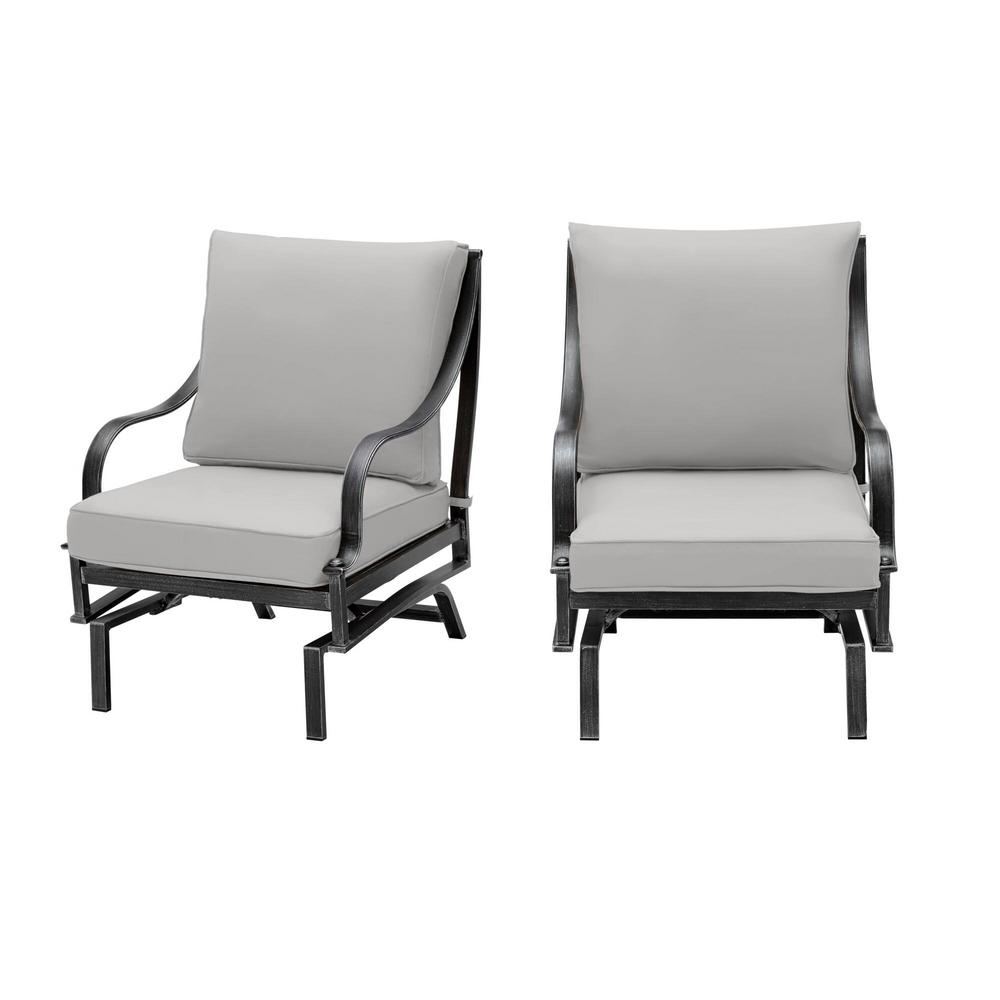 Hampton Bay Highland Point Black Pewter Aluminum Outdoor Patio Rocking Lounge Chair With Pewter Gray Cushion 2 Pack Fg Tulcm2pkg The Home Depot