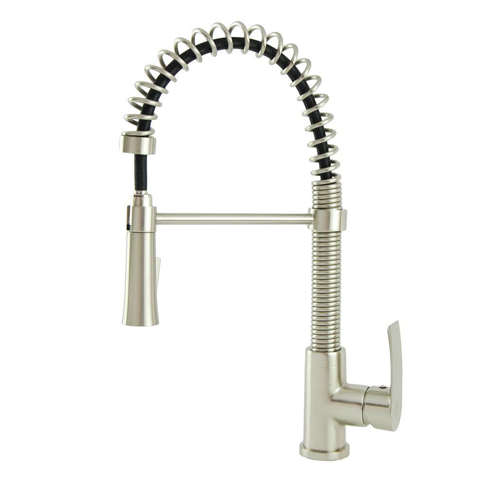 Italia Fontainebyitalia Spring Coil Flat Spray Head Pull Down Single Italia S Series Contemporary Residential Spring Coil Kitchen Faucet In Brushed Nickel N127d20025sp
