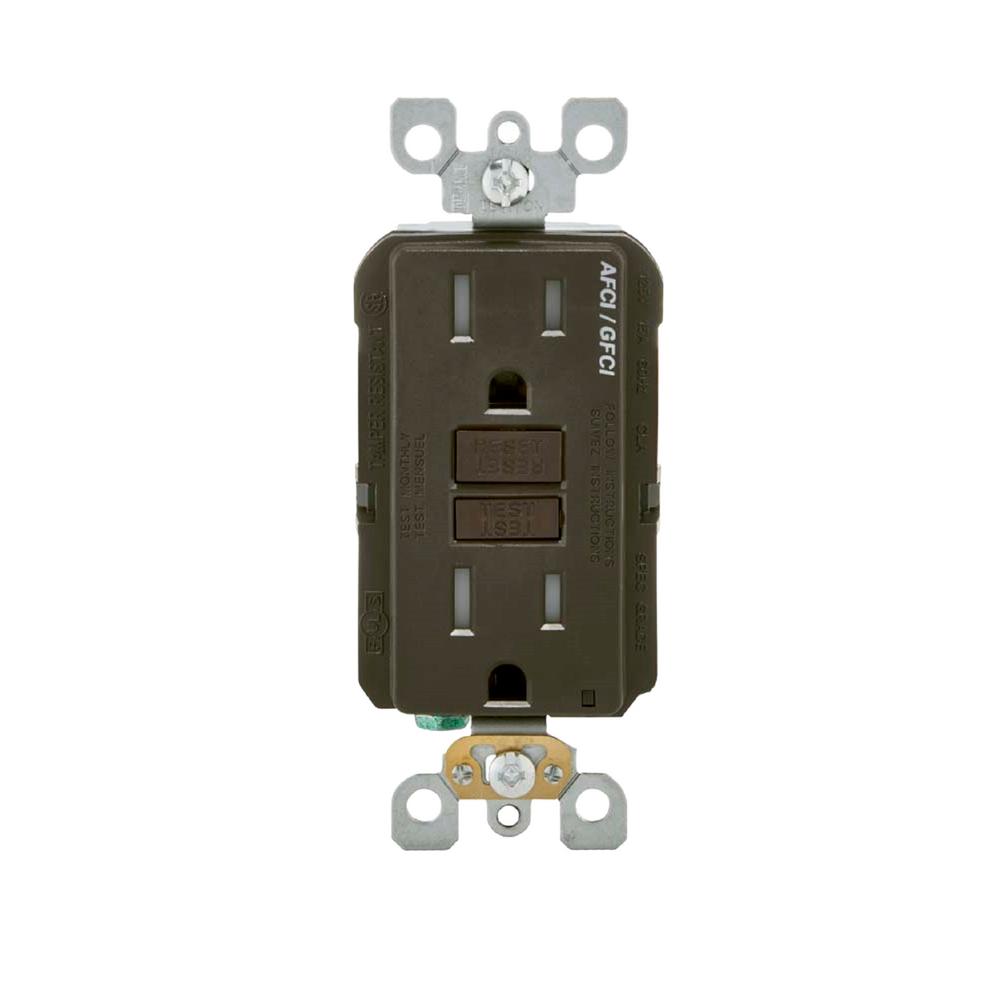 Leviton 15 Amp 125-Volt AFCI/GFCI Dual Function Outlet, Brown-AGTR1 ...