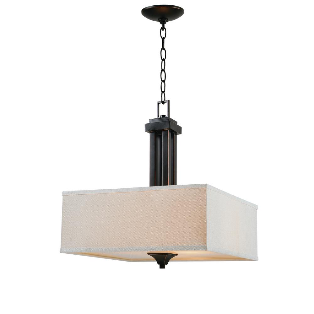 Hampton Bay Mattock 3 Light Oil Rubbed Bronze Square Drum Pendant Hampton Bay Mattock 3 Light Oil Rubbed Bronze Square Drum Pendant With Fabric Shade