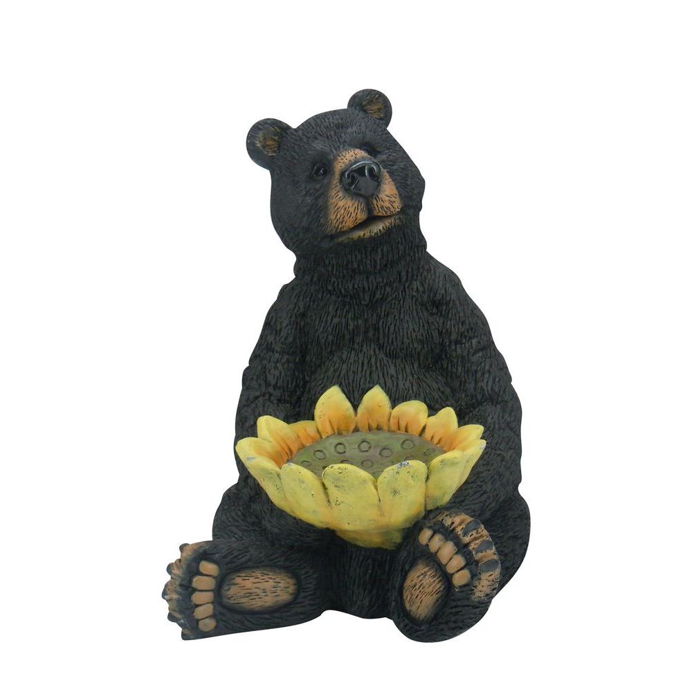 Alpine Black Bear Sitting Statue with Sunflower BirdfeederGXT526 The