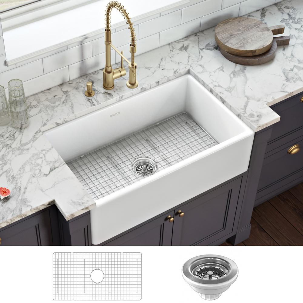 Ruvati 30 In X 20 In Fireclay Reversible Farmhouse Apron Front Single Bowl Kitchen Sink In White Rvl2100wh The Home Depot