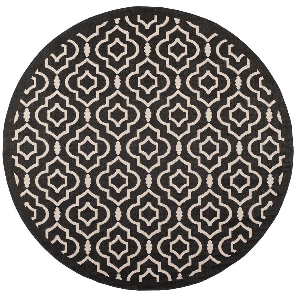 Safavieh Courtyard Black/Beige 8 ft. x 8 ft. Indoor/Outdoor Round Area