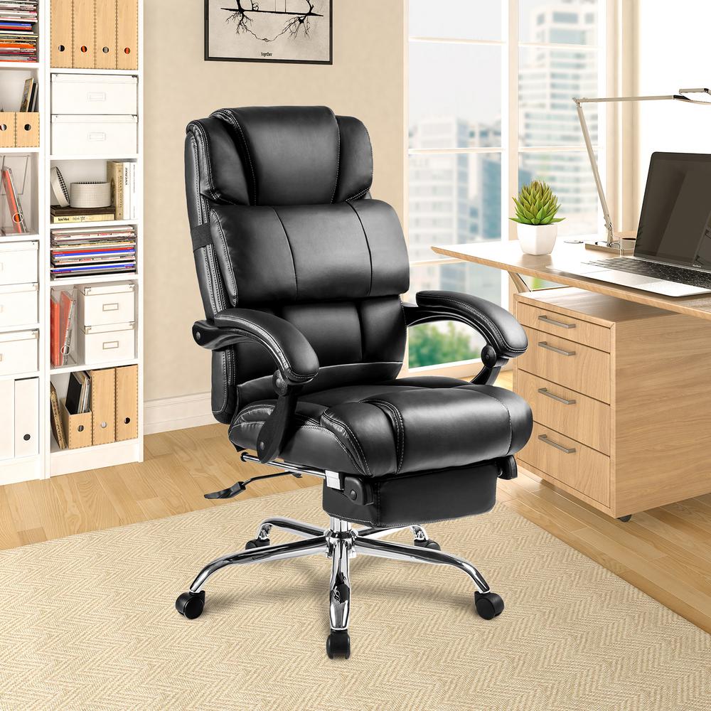 Merax Black Ergonomic Pu Leather Big And Tall Office Chair With
