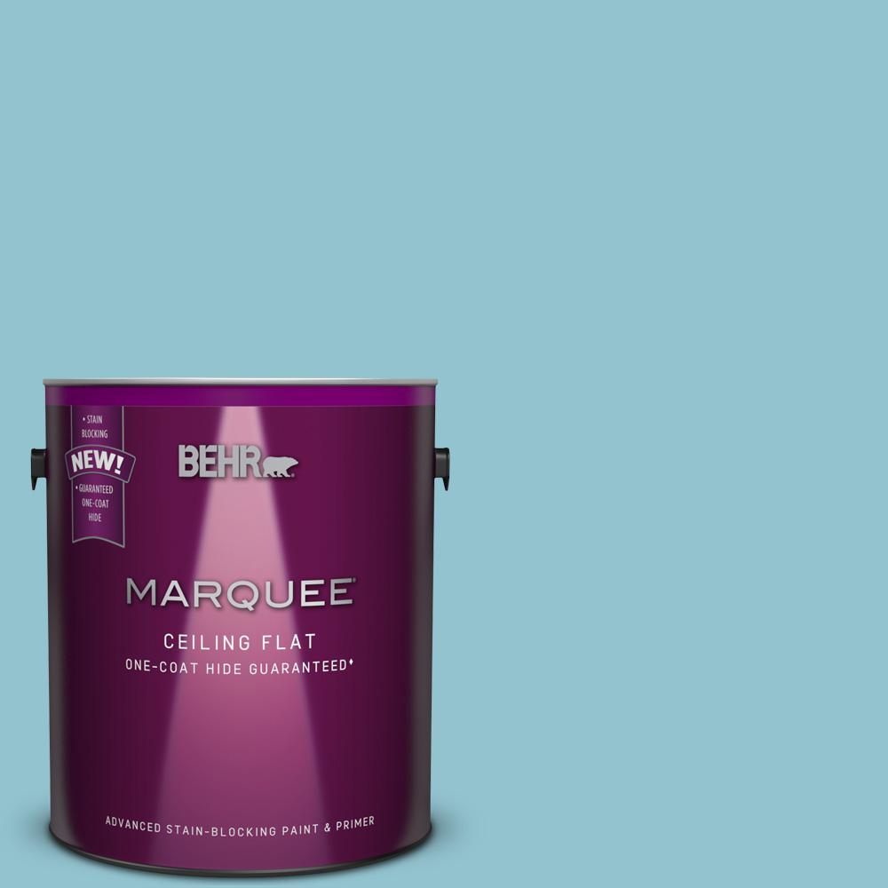 Behr Marquee 1 Gal Mq6 32 Tinted To Cosmic Blue One Coat Hide Flat Interior Ceiling Paint And Primer In One