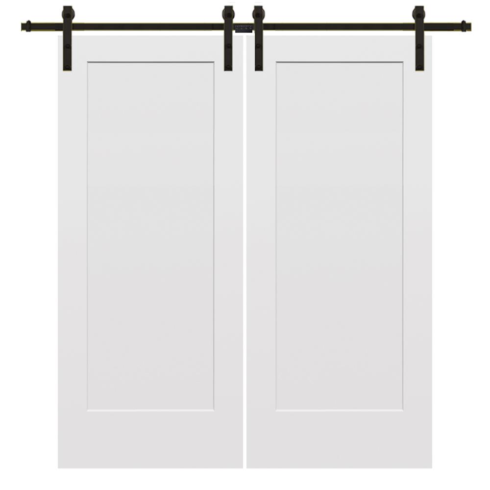 Mmi Door 72 In X 80 In Smooth Madison Primed Composite Double Sliding Barn Door With Oil