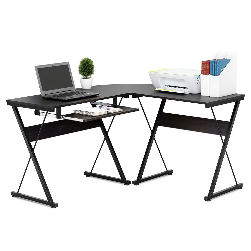 Brown L Shaped Desks Home Office Furniture The Depot Besi Espresso L Shape Metal Frame Computer Desk