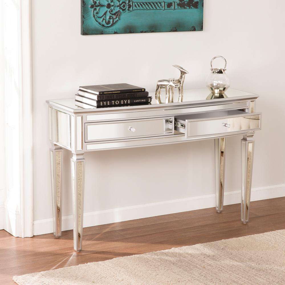 Southern Enterprises Chandler Silver Mirrored Console Table Silver Mirrored Console Table