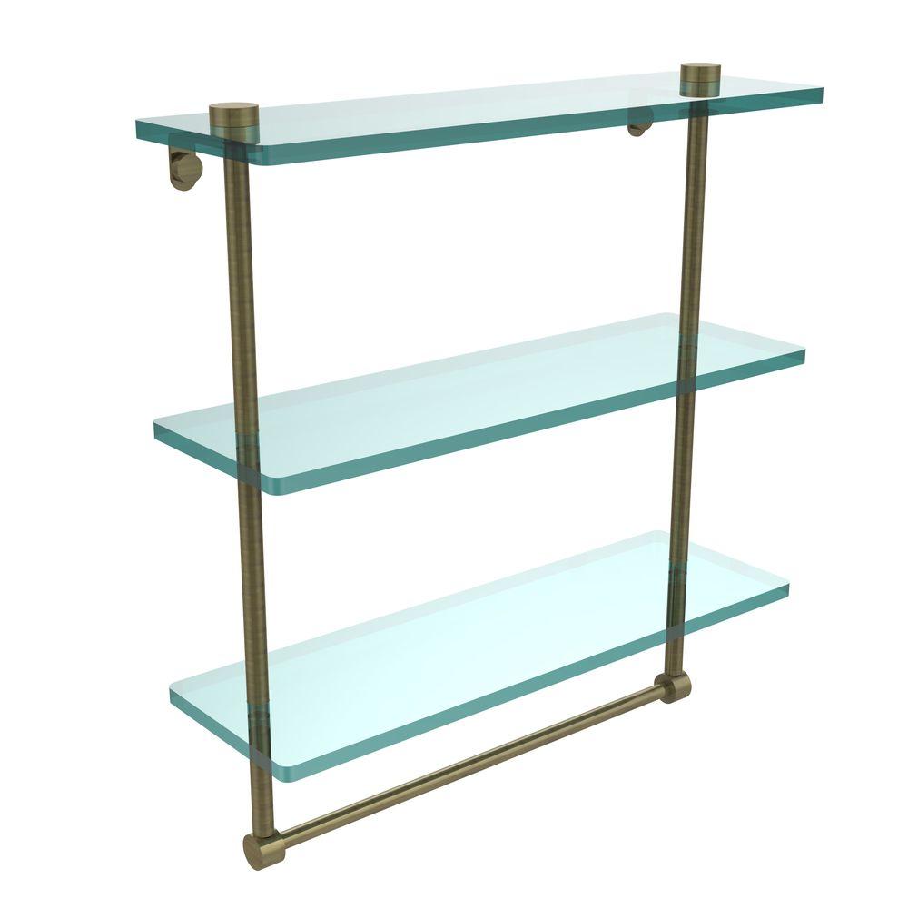 Allied Brass 16 in. L x 18 in. H x 5 in. W 3Tier Clear Glass Bathroom Shelf with Towel Bar in