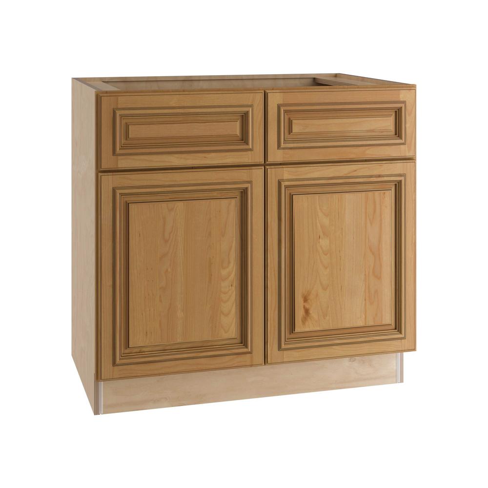 Home Decorators Collection Clevedon Assembled 33x34 5x21 In Double Door False Drawer Front Base Vanity Sink Cabinet Toffee Glaze