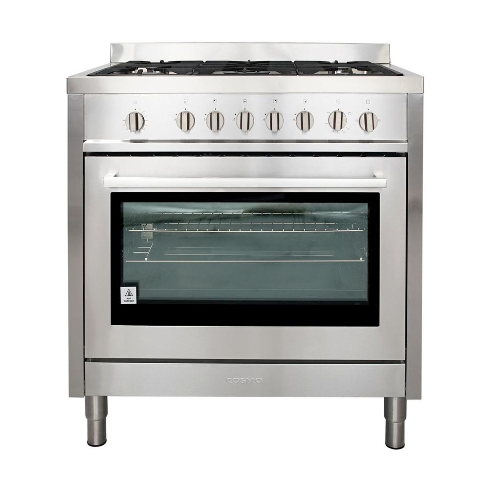 Cosmo 36 in. 3.8 cu. ft. Gas Range in Stainless Steel with 5 Italian Made Burners and Motorized
