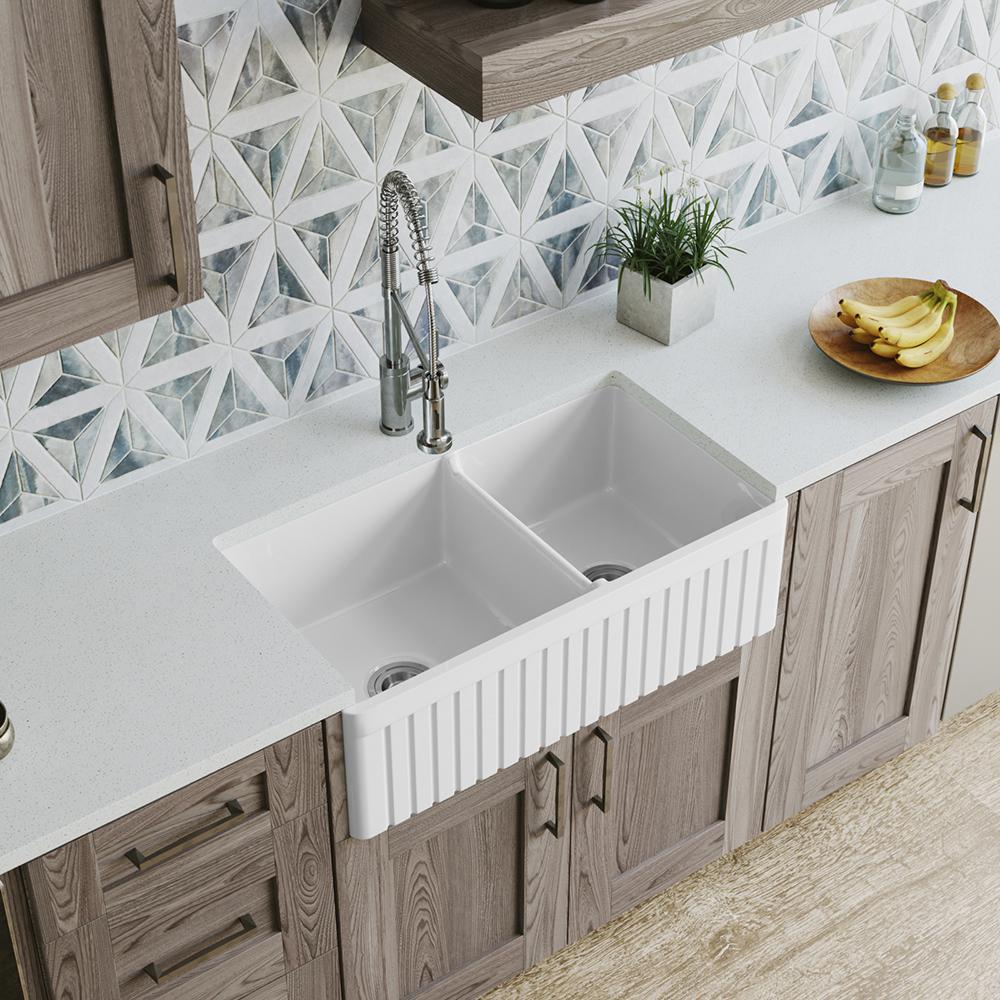 MR Direct Farmhouse Apron Front Fireclay 33 In 60 40 Double Bowl Kitchen Sink 413 The Home Depot