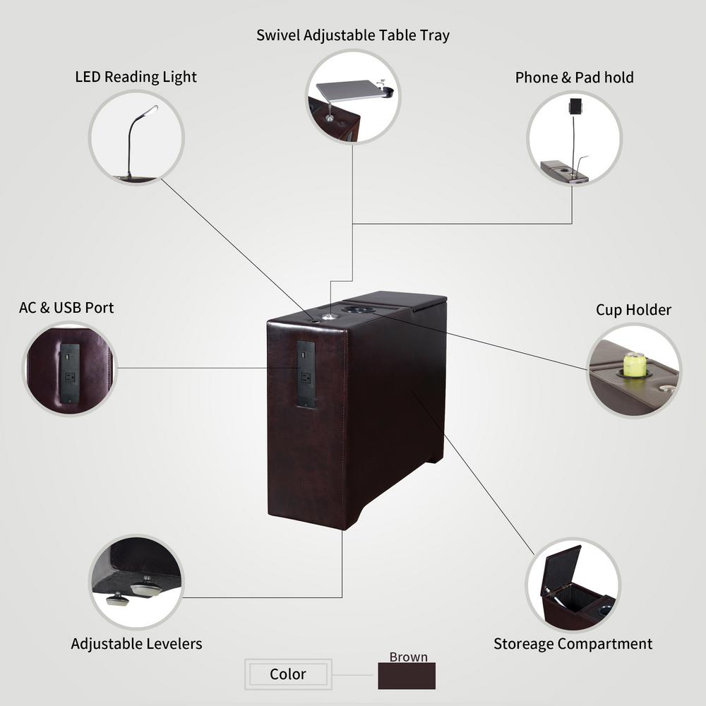 Boyel Living Smart Nightstand With Swivel Swivel Adjustable Table Tray Storage Cabinet Table In Brown Ymm E1 44 The Home Depot