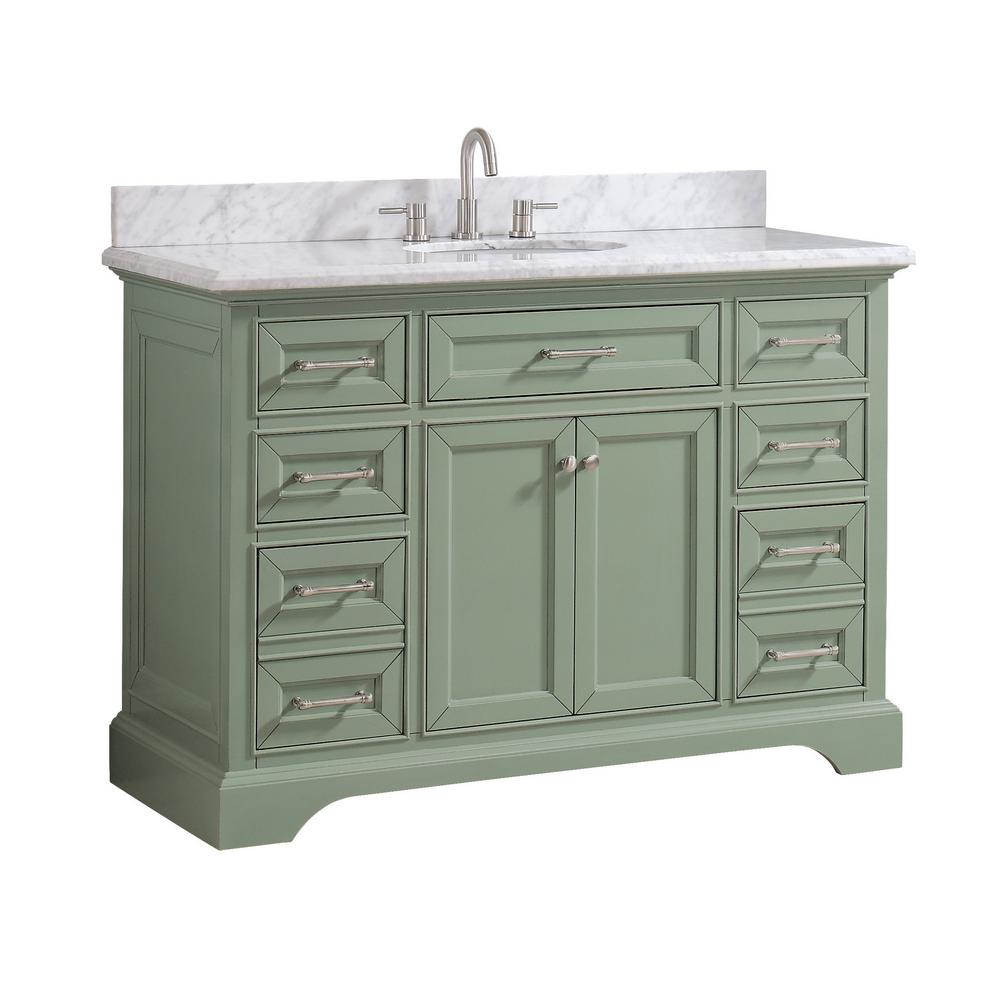 Home Decorators Collection Windlowe 49 In W X 22 In D X 35 In H Bath Vanity In Green With Carrera Marble Vanity Top In White With White Sink 15101 Vs49c Sg The Home Depot