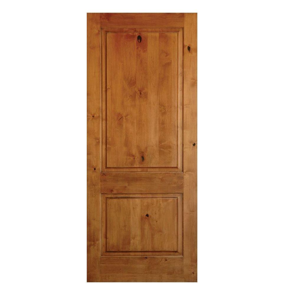 Krosswood Doors 18 In X 80 In Rustic Knotty Alder 2 Panel Square Top Solid Wood Left Hand Single Prehung Interior Door