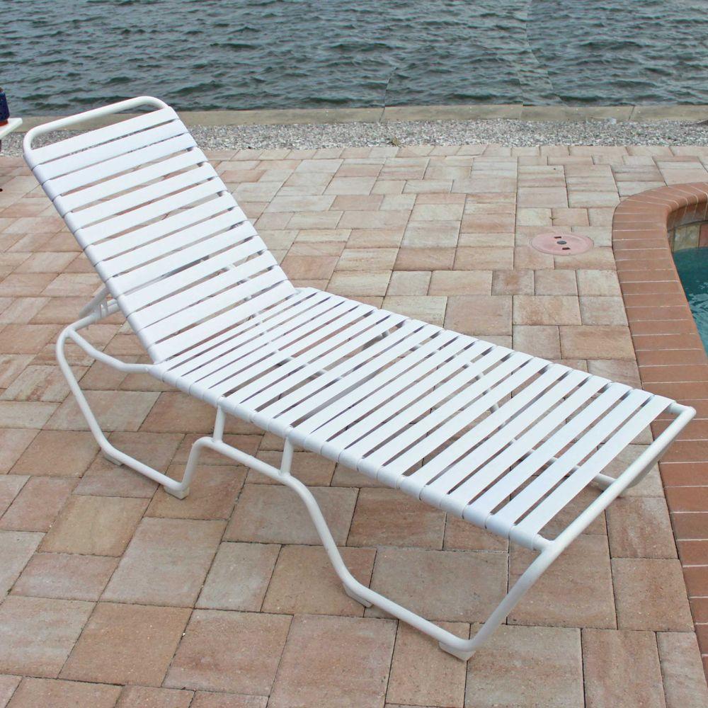 Unbranded Marco Island White Commercial Grade Aluminum Vinyl Strap Outdoor Chaise Lounge In White 2 Pack C222 W W The Home Depot